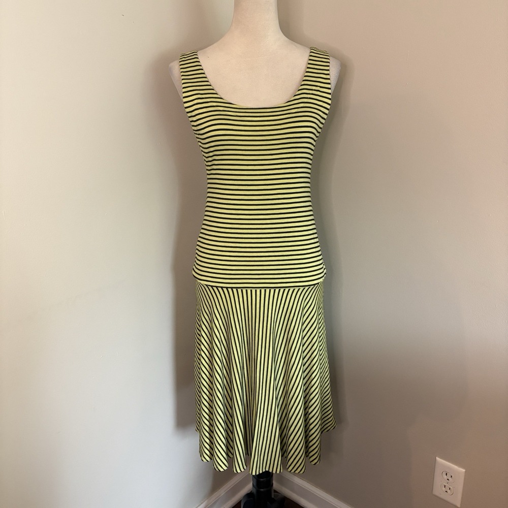 People Like Frank Emil Rutenberg Striped Drop Waist Yellow Black Midi Dress XS
